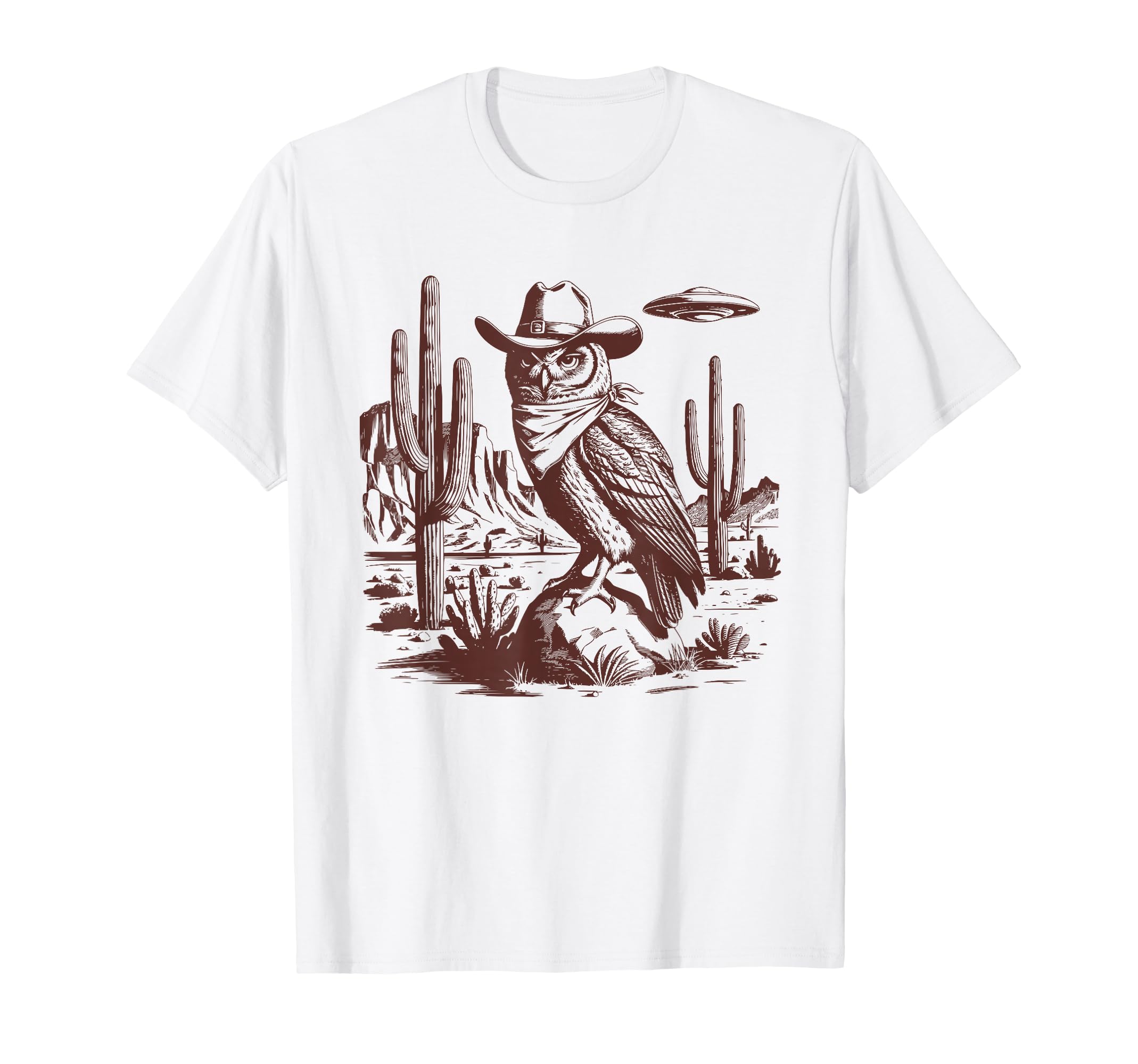 Owl Ufo Western Alien 90S Cowboy T-Shirt - Custom Art Print Men Women - T-Shirt, Sweatshirt, Hoodie