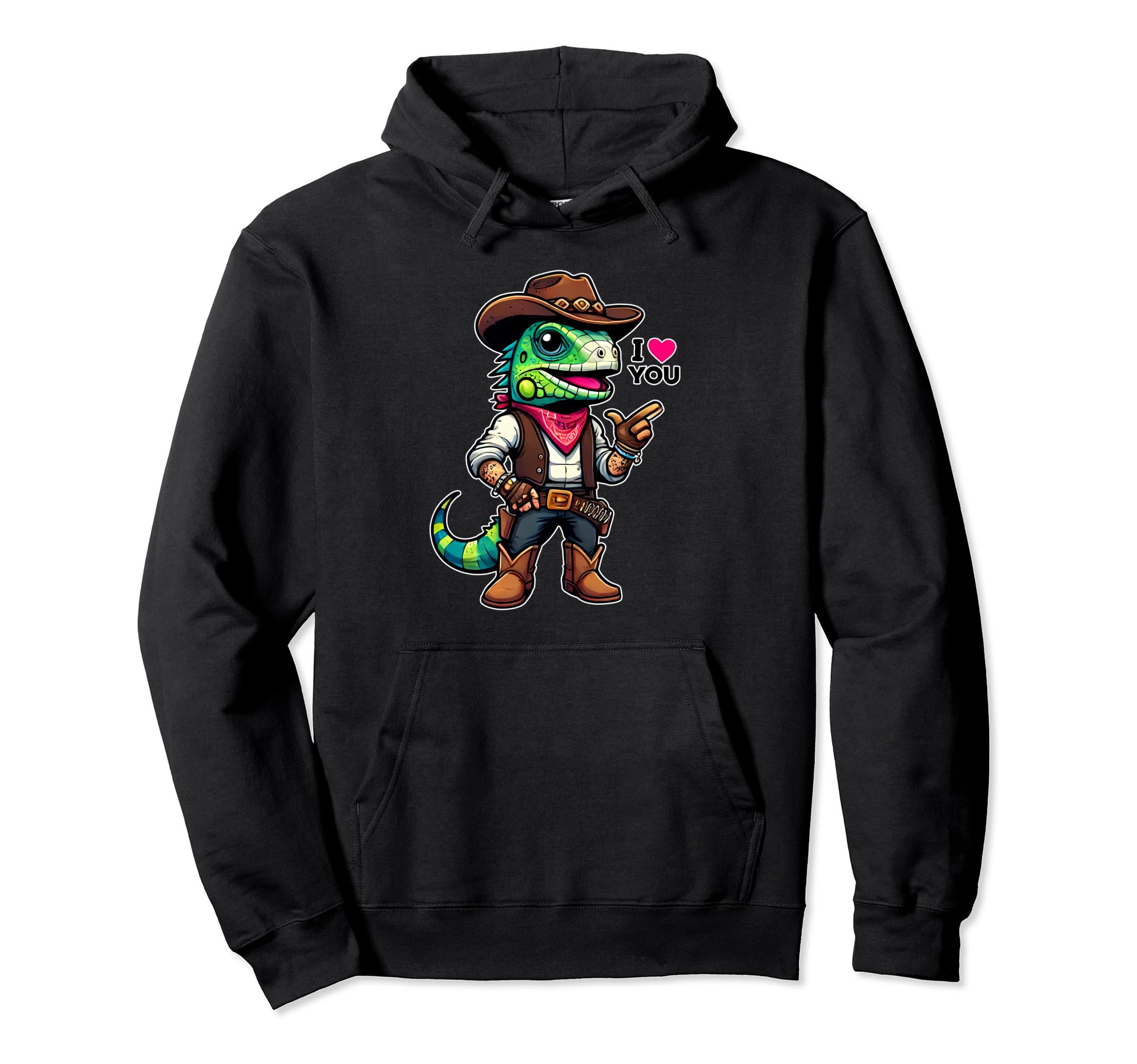 Iguana Cowboy Love You Texas Western Hoodie - Aesthetic Graphic for Adults - T-Shirt, Sweatshirt, Hoodie