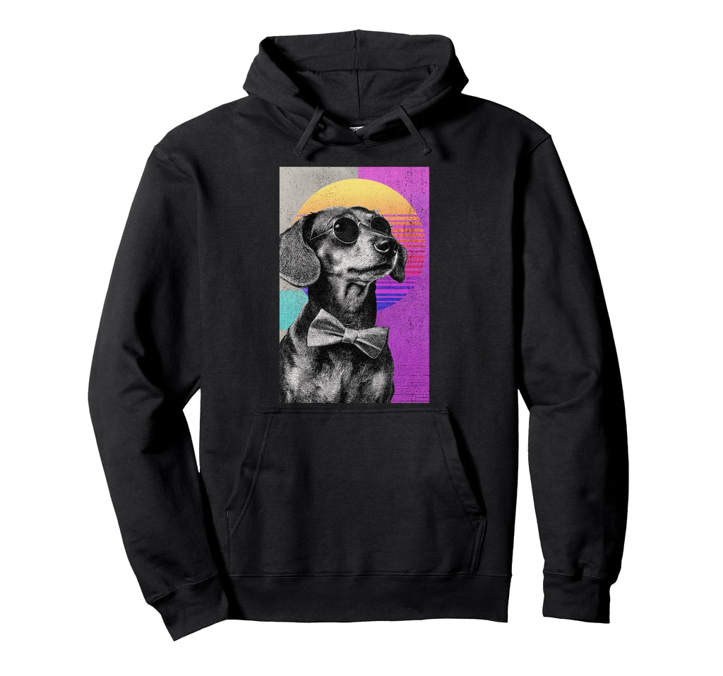 Funny Dog Bow Tie 80S Synthwave Hoodie - Graphic Print for Adults - T-Shirt, Sweatshirt, Hoodie