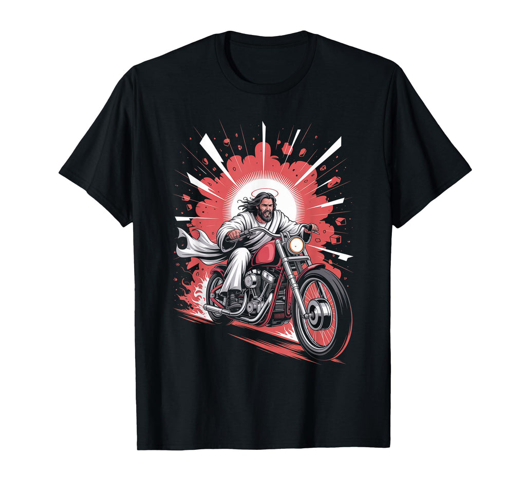 Jesus Biker Riding Motorcycle Outfit T-Shirt - Fun Novelty Design Unisex - T-Shirt, Sweatshirt, Hoodie