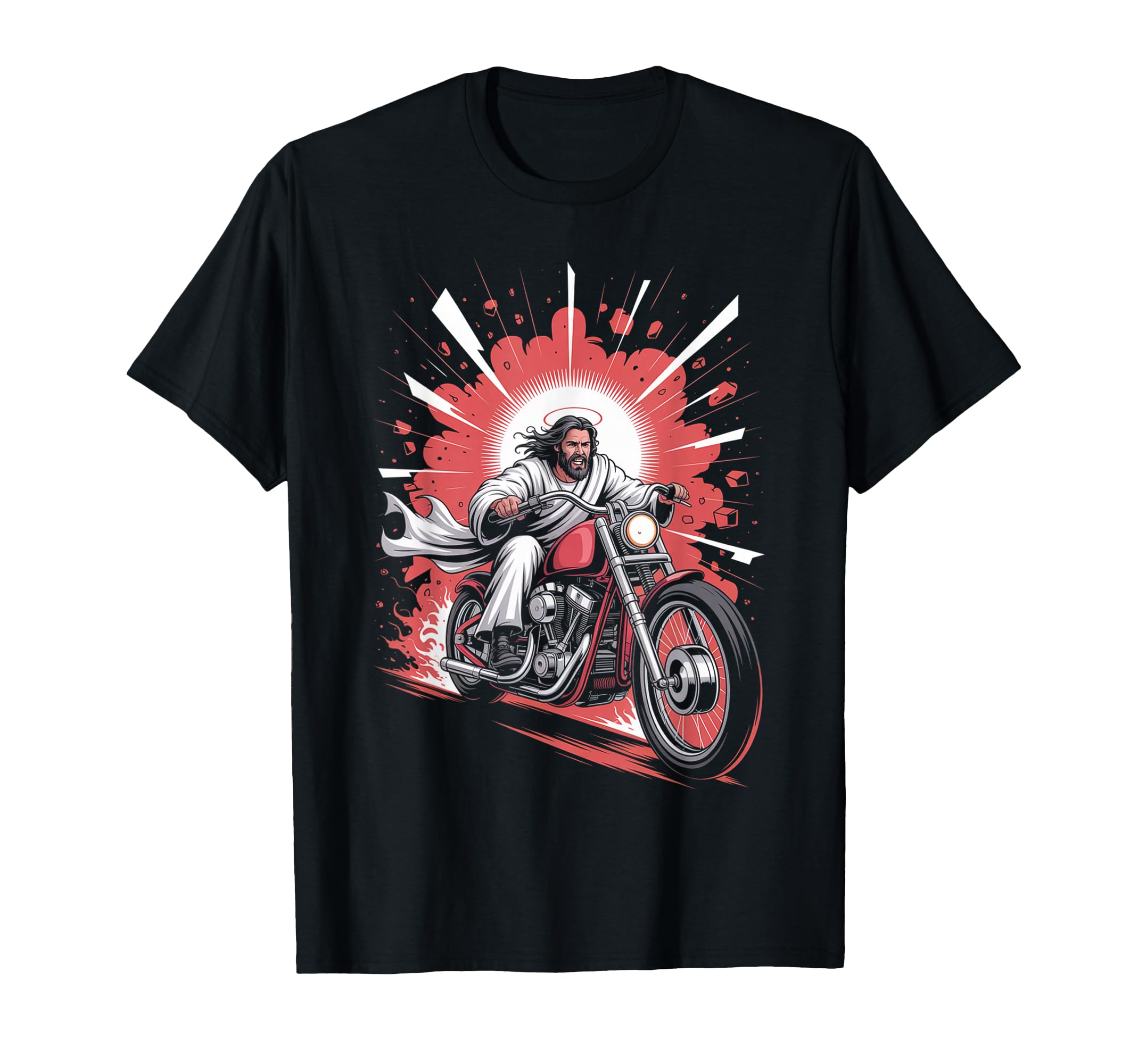 Jesus Biker Riding Motorcycle Outfit T-Shirt - Fun Novelty Design Unisex - T-Shirt, Sweatshirt, Hoodie