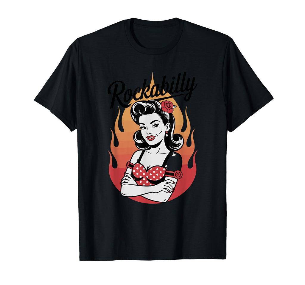 Rockabilly Pin Up Flames Vibe T-Shirt - Custom Art Print Men Women - T-Shirt, Sweatshirt, Hoodie