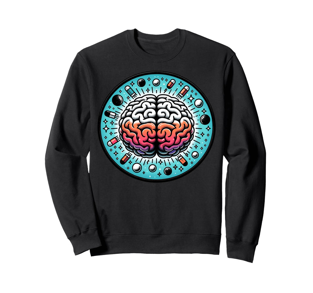 Illustrated Brain Pills And Stars Sweatshirt - Unique Graphic Men Women - T-Shirt, Sweatshirt, Hoodie