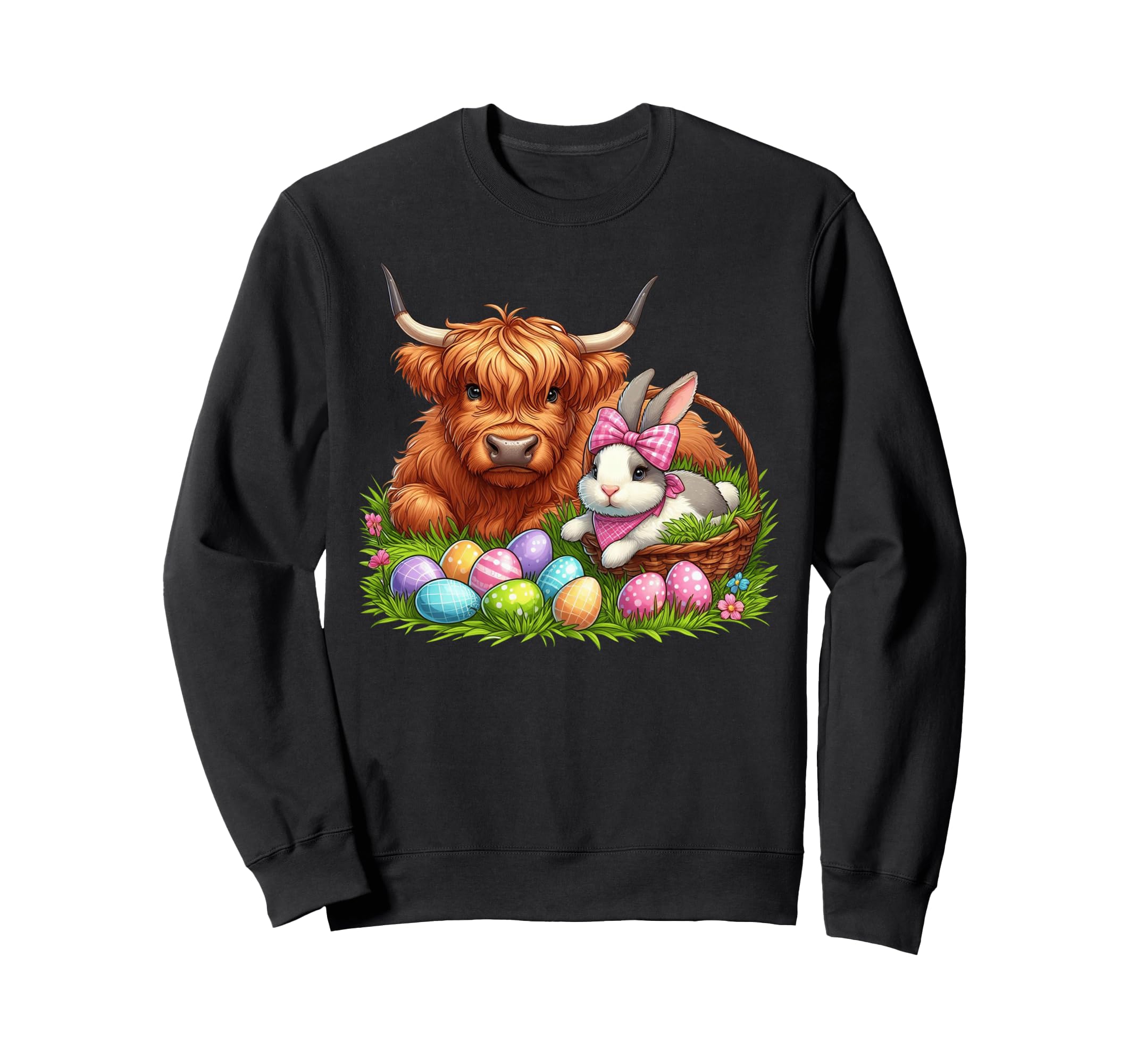 Highland Cow Bunny Easter Sweatshirt - Casual Everyday Wear Unisex - T-Shirt, Sweatshirt, Hoodie
