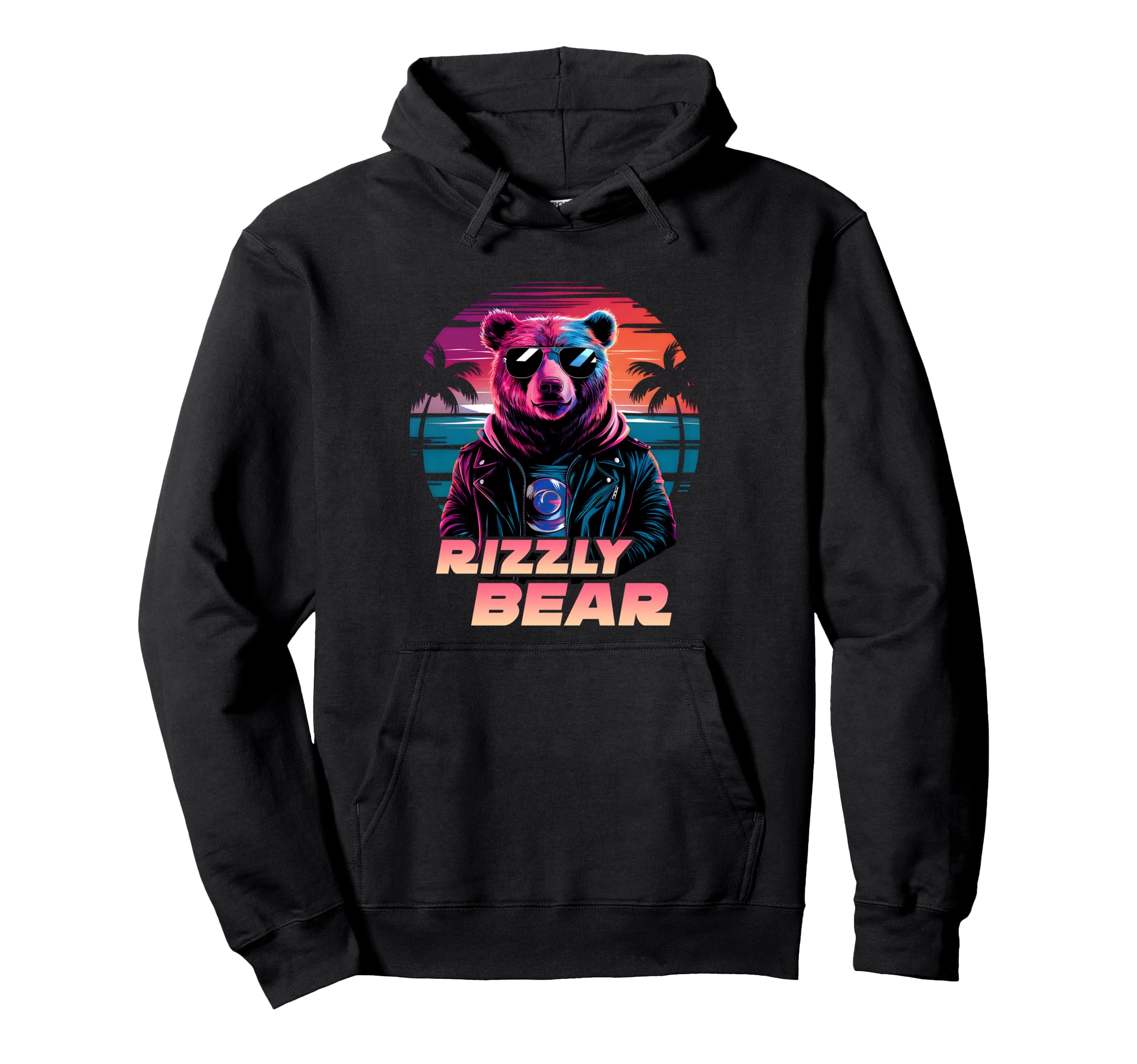 Rizzly Bear Synthwave Retrowave Hoodie - Trendy Graphic Men Women - T-Shirt, Sweatshirt, Hoodie