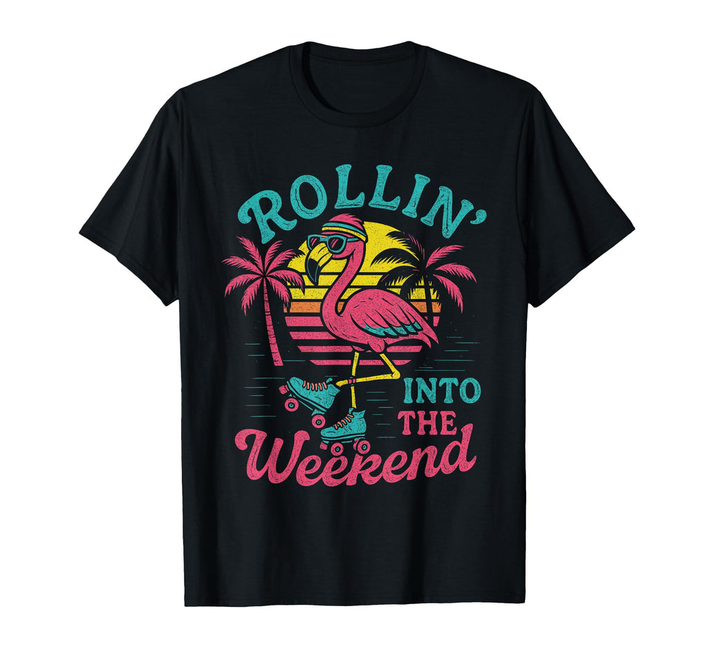 Funny Roller Skating Flamingo 80S T-Shirt - Aesthetic Graphic Unisex - T-Shirt, Sweatshirt, Hoodie