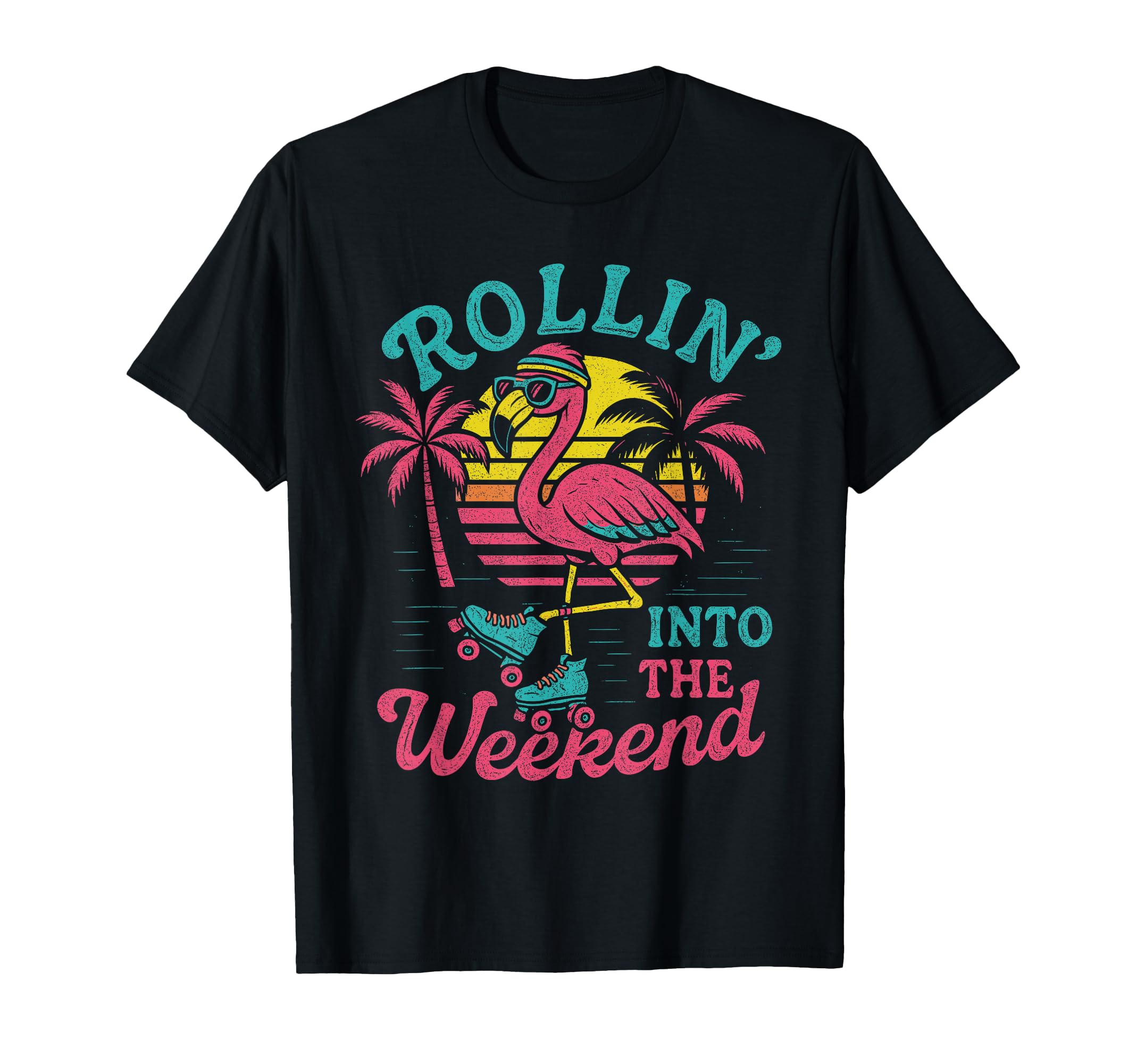 Funny Roller Skating Flamingo 80S T-Shirt - Aesthetic Graphic Unisex - T-Shirt, Sweatshirt, Hoodie