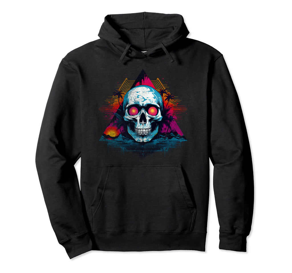 Skull Vaporwave Retrowave Aesthetic Hoodie - Aesthetic Graphic Men Women - T-Shirt, Sweatshirt, Hoodie