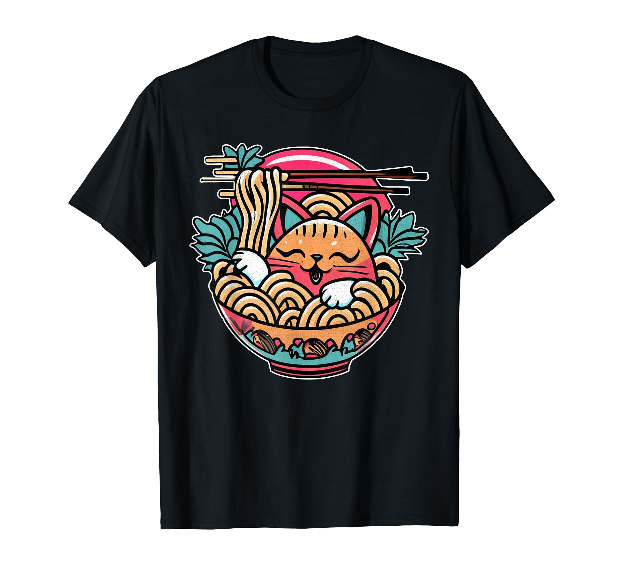 Kawaii Anime Cat Eating Ramen 80S T-Shirt - Fun Novelty Design Unisex - T-Shirt, Sweatshirt, Hoodie