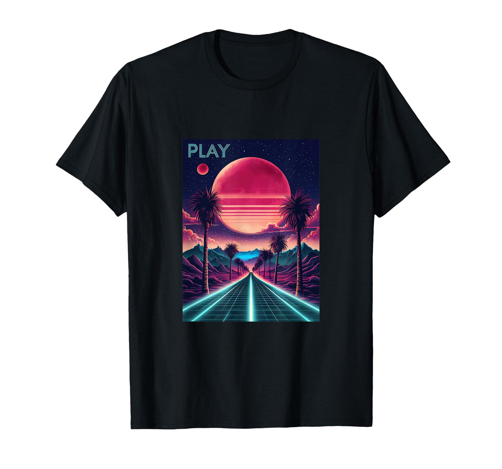 80S Synthwave Outrun Sunset Palm Tree T-Shirt - Fun Novelty Design Unisex - T-Shirt, Sweatshirt, Hoodie