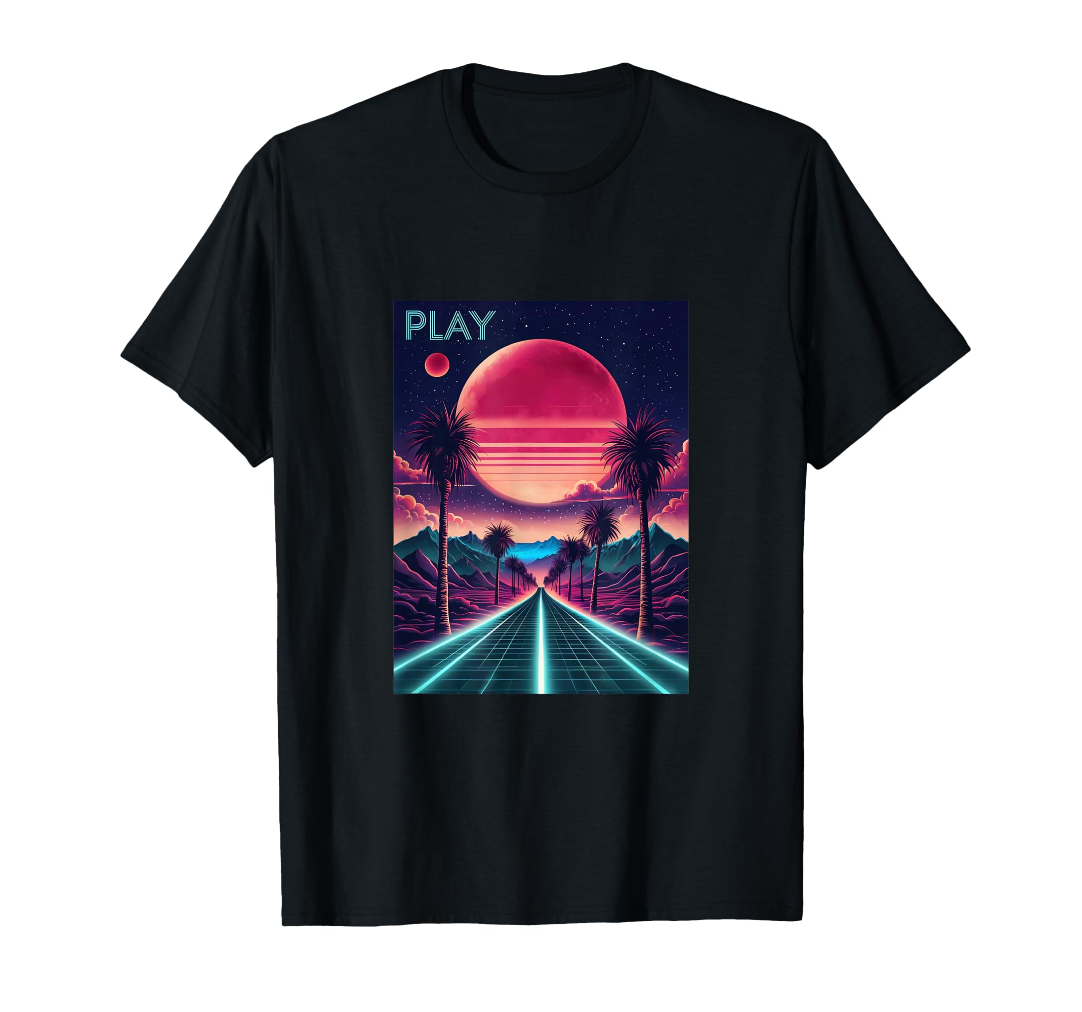 80S Synthwave Outrun Sunset Palm Tree T-Shirt - Fun Novelty Design Unisex - T-Shirt, Sweatshirt, Hoodie