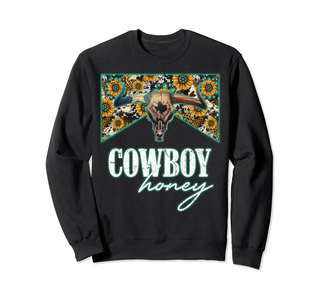 Leopard Sunflower Bull Skull Cowboy Sweatshirt - Custom Art Print Unisex - T-Shirt, Sweatshirt, Hoodie