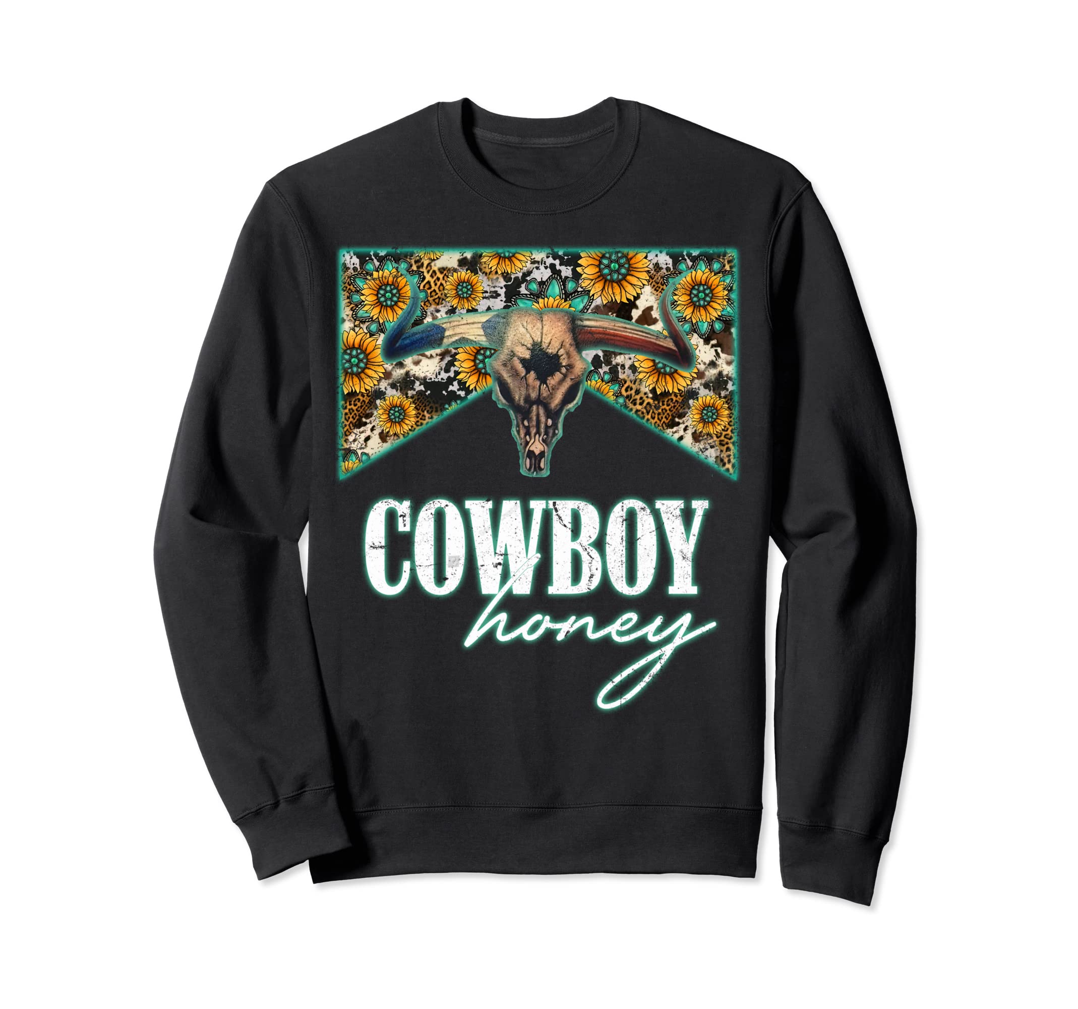 Leopard Sunflower Bull Skull Cowboy Sweatshirt - Custom Art Print Unisex - T-Shirt, Sweatshirt, Hoodie