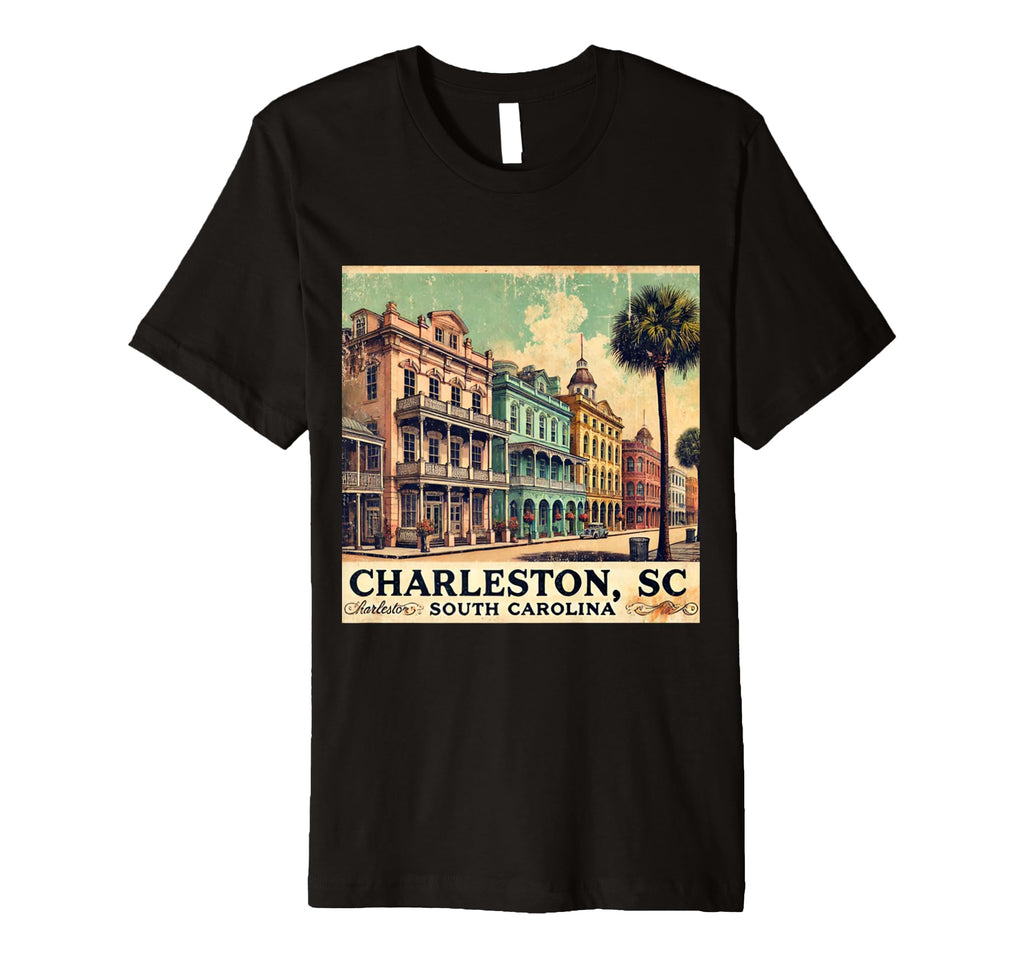 Charleston Sc Postcard Rainbow Row T-Shirt - Aesthetic Graphic for Adults - T-Shirt, Sweatshirt, Hoodie