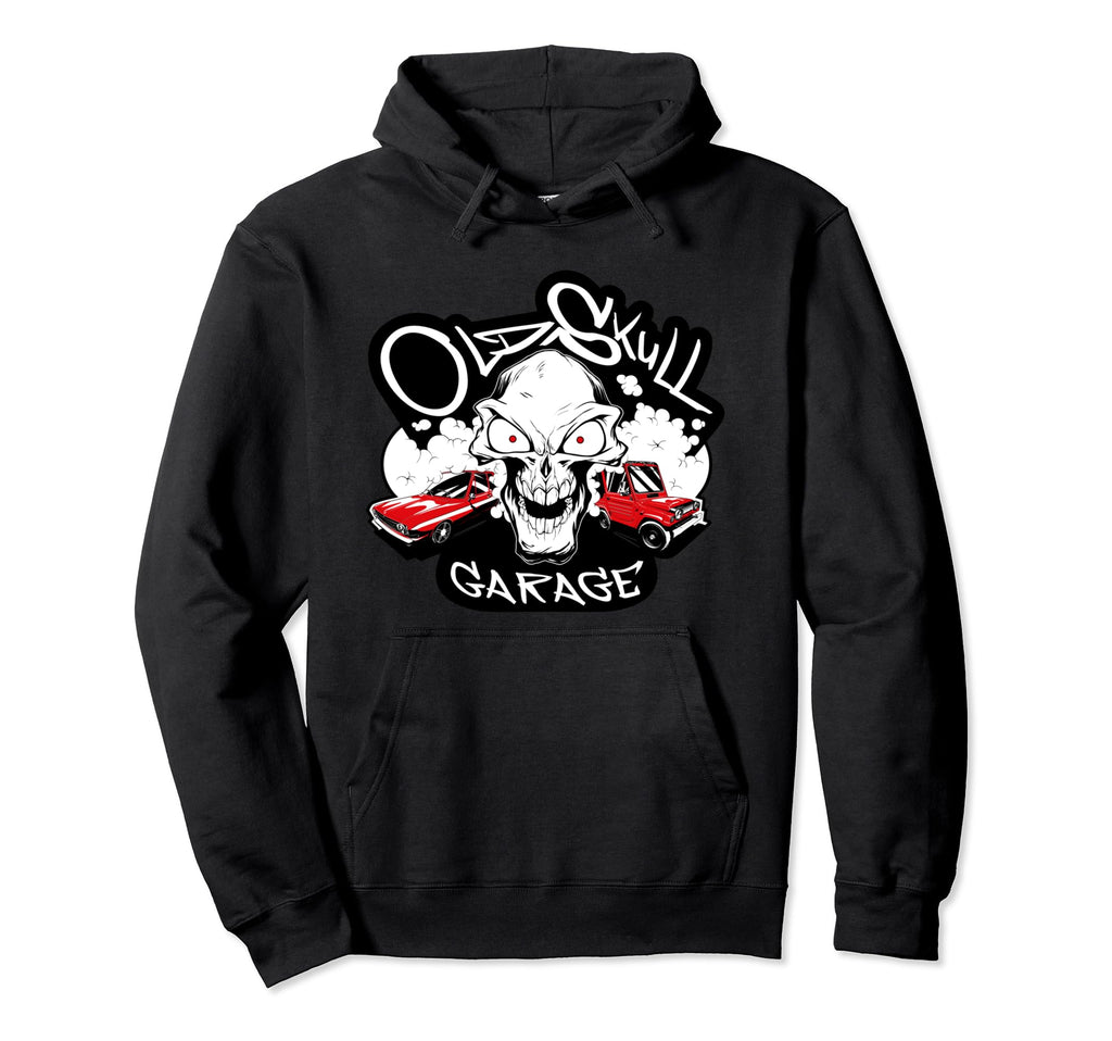 Old Skull Garage Car Show Hoodie - Aesthetic Graphic for Adults - T-Shirt, Sweatshirt, Hoodie
