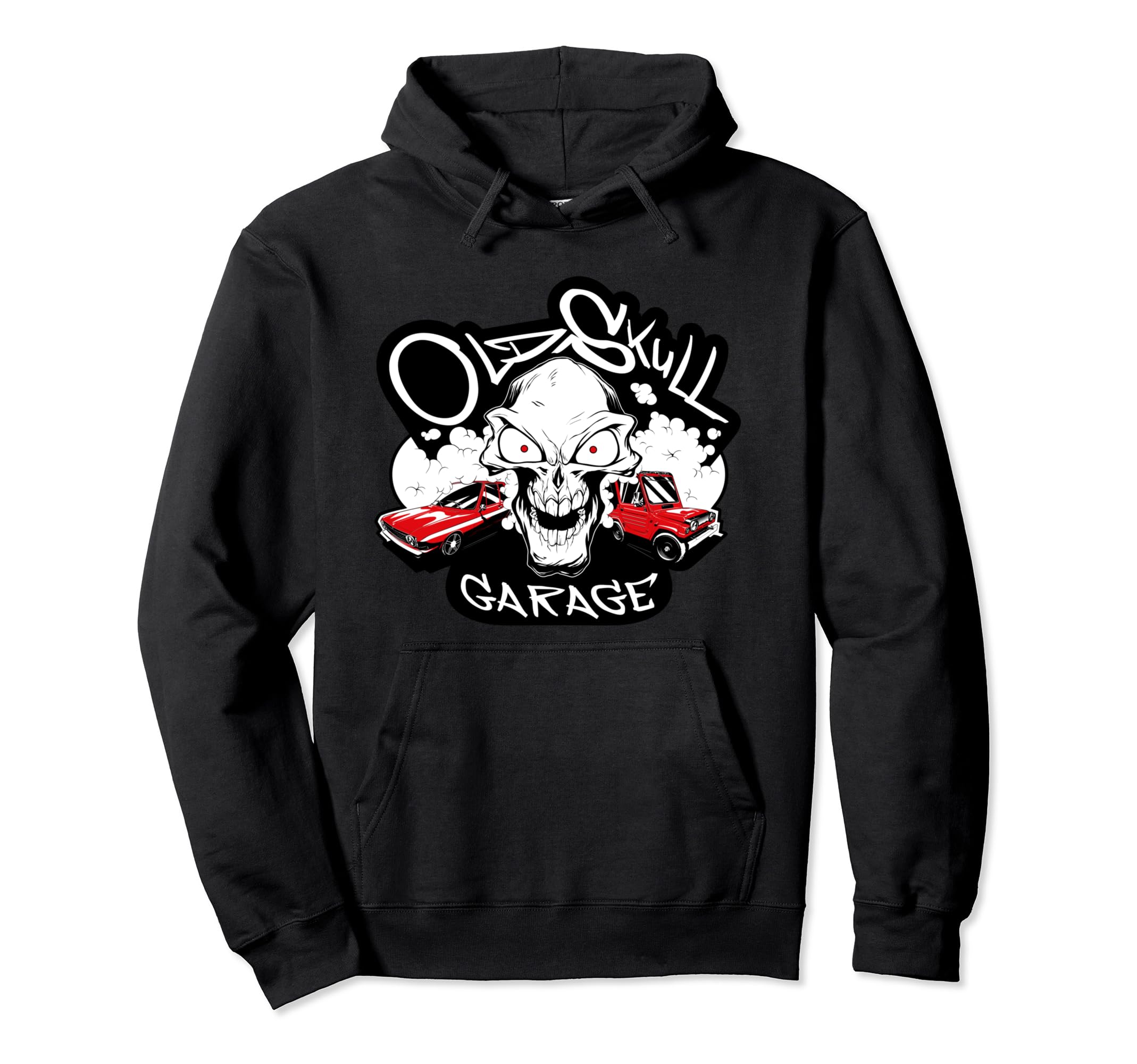 Old Skull Garage Car Show Hoodie - Aesthetic Graphic for Adults - T-Shirt, Sweatshirt, Hoodie