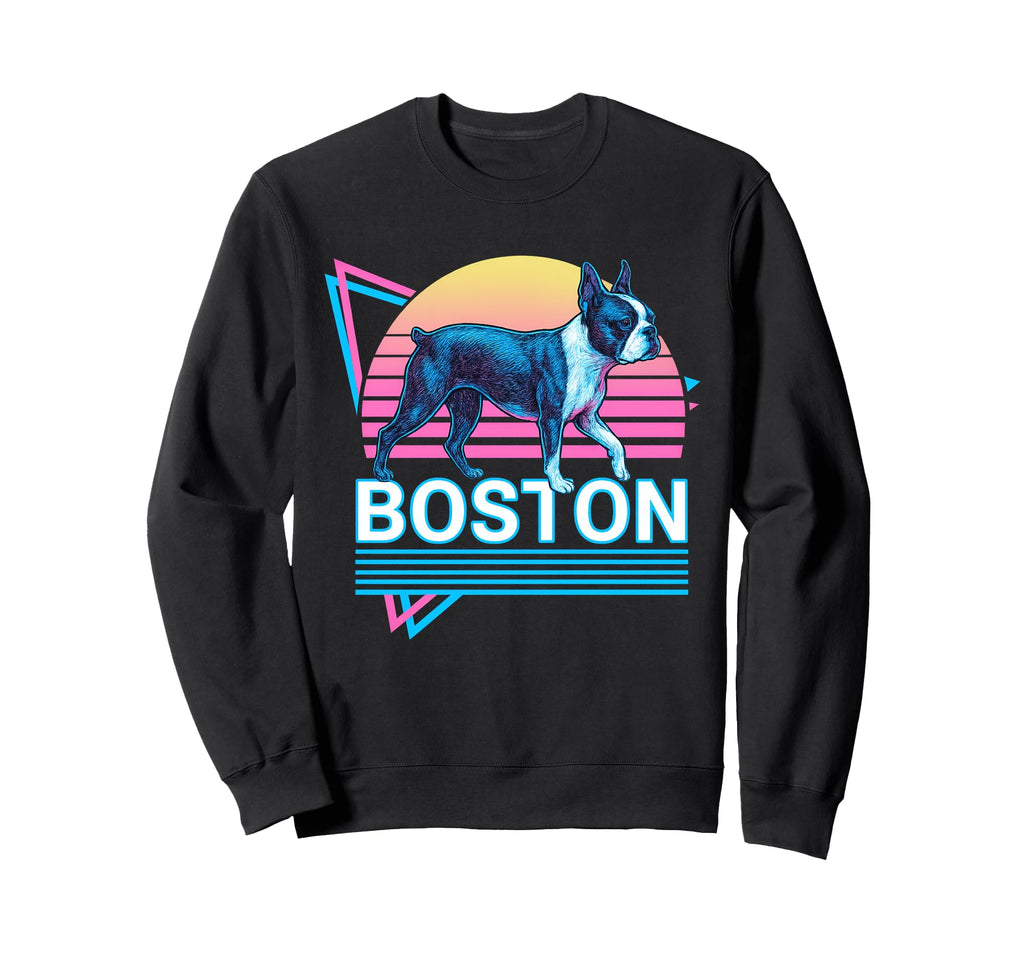Boston Terrier Synthwave Aesthetic Sweatshirt - Graphic Print Men Women - T-Shirt, Sweatshirt, Hoodie