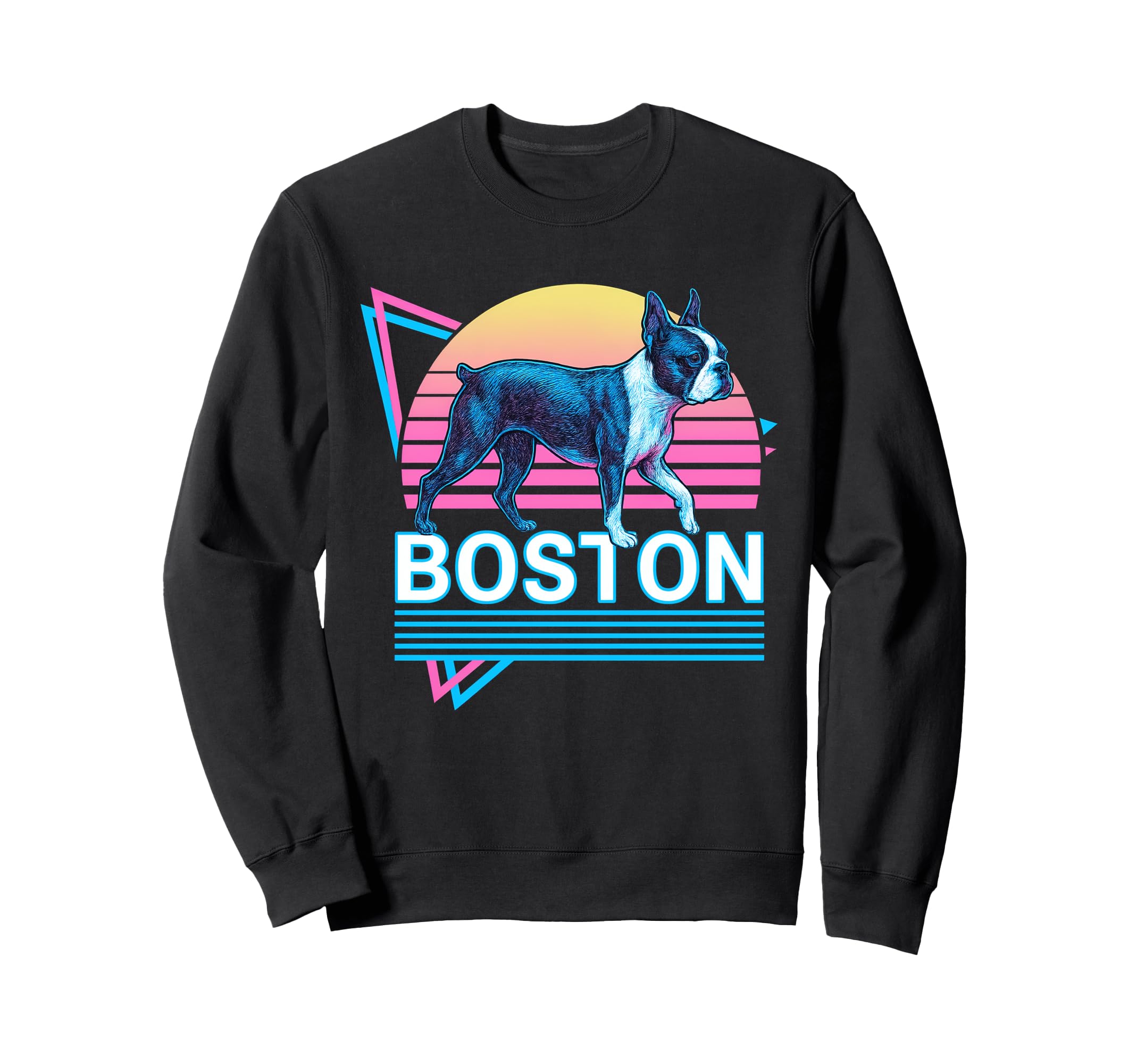 Boston Terrier Synthwave Aesthetic Sweatshirt - Graphic Print Men Women - T-Shirt, Sweatshirt, Hoodie
