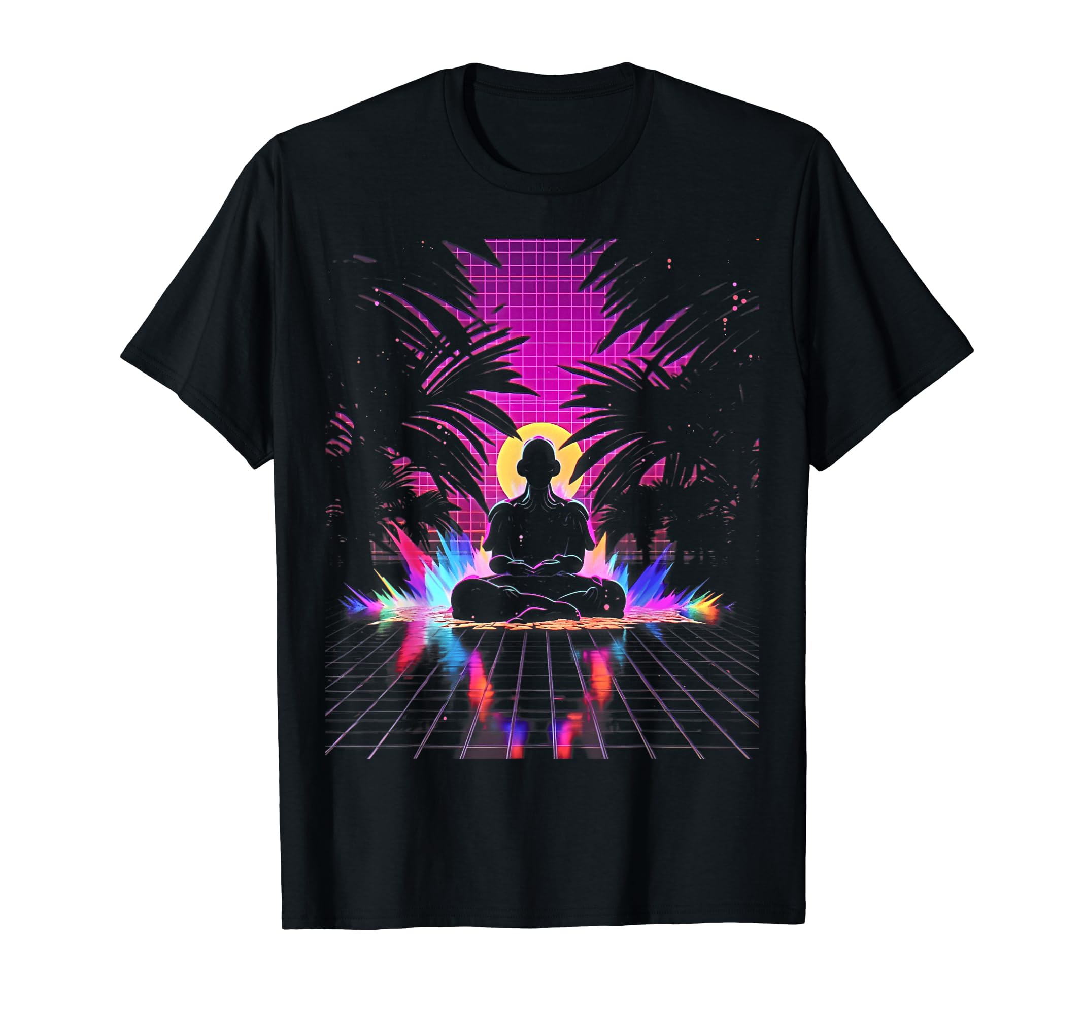 Synthwave Alien Buddha Cyberpunk 80S T-Shirt - Custom Art Print Men Women - T-Shirt, Sweatshirt, Hoodie