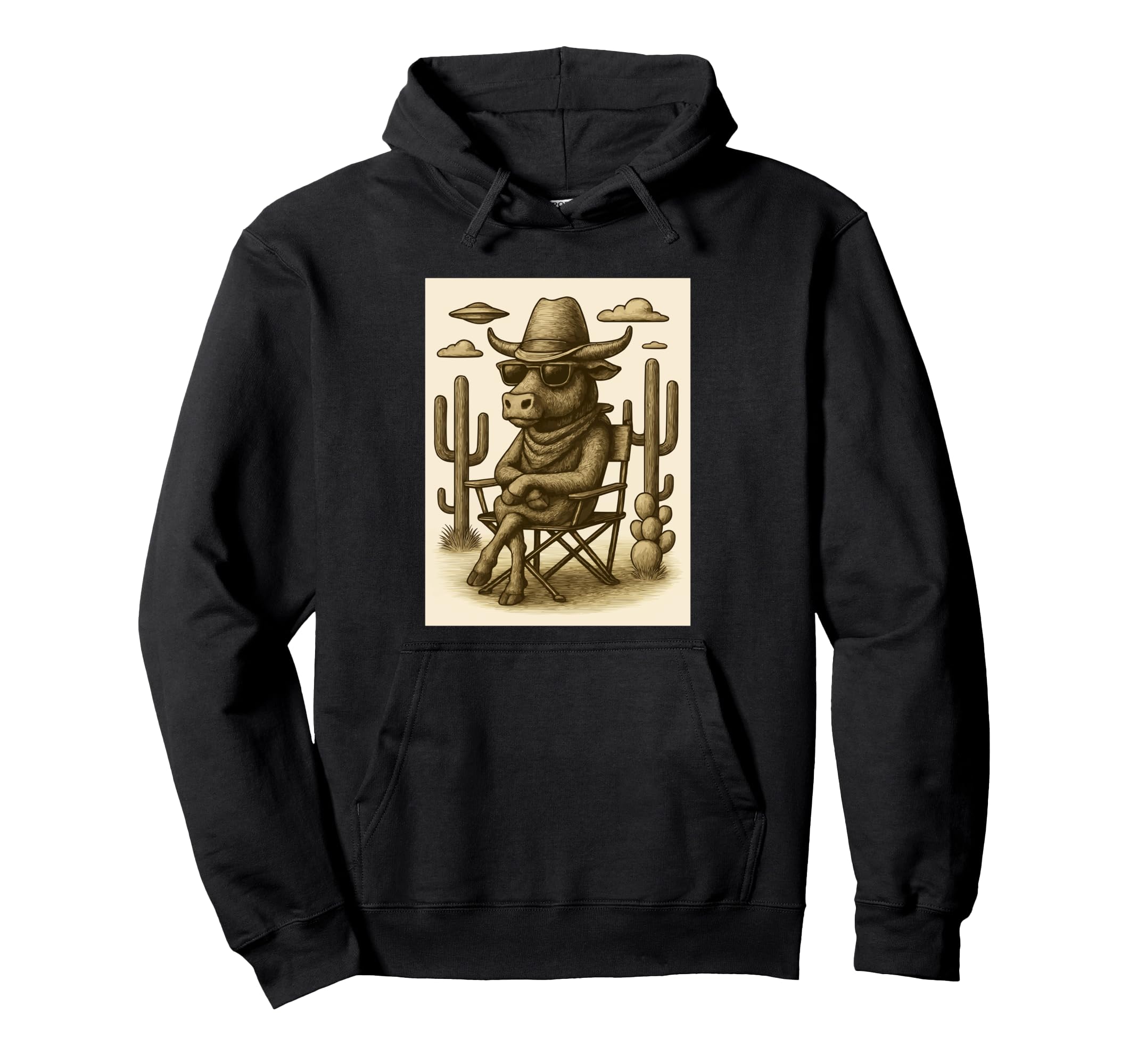 Cowboy Bull Sunglasses Animal Art Alien Ufo Hoodie - Graphic Print Unisex - T-Shirt, Sweatshirt, Hoodie
