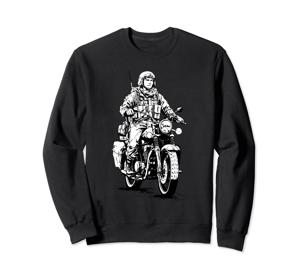Motorcycle Bike Rider Military Sweatshirt - Unique Graphic for Adults - T-Shirt, Sweatshirt, Hoodie