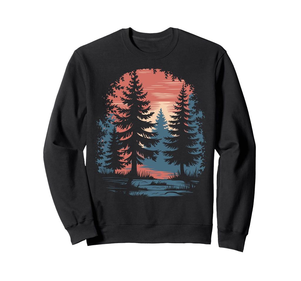 Sunset Forest Pine Trees Outdoor Sweatshirt - Minimalist Print for Adults - T-Shirt, Sweatshirt, Hoodie