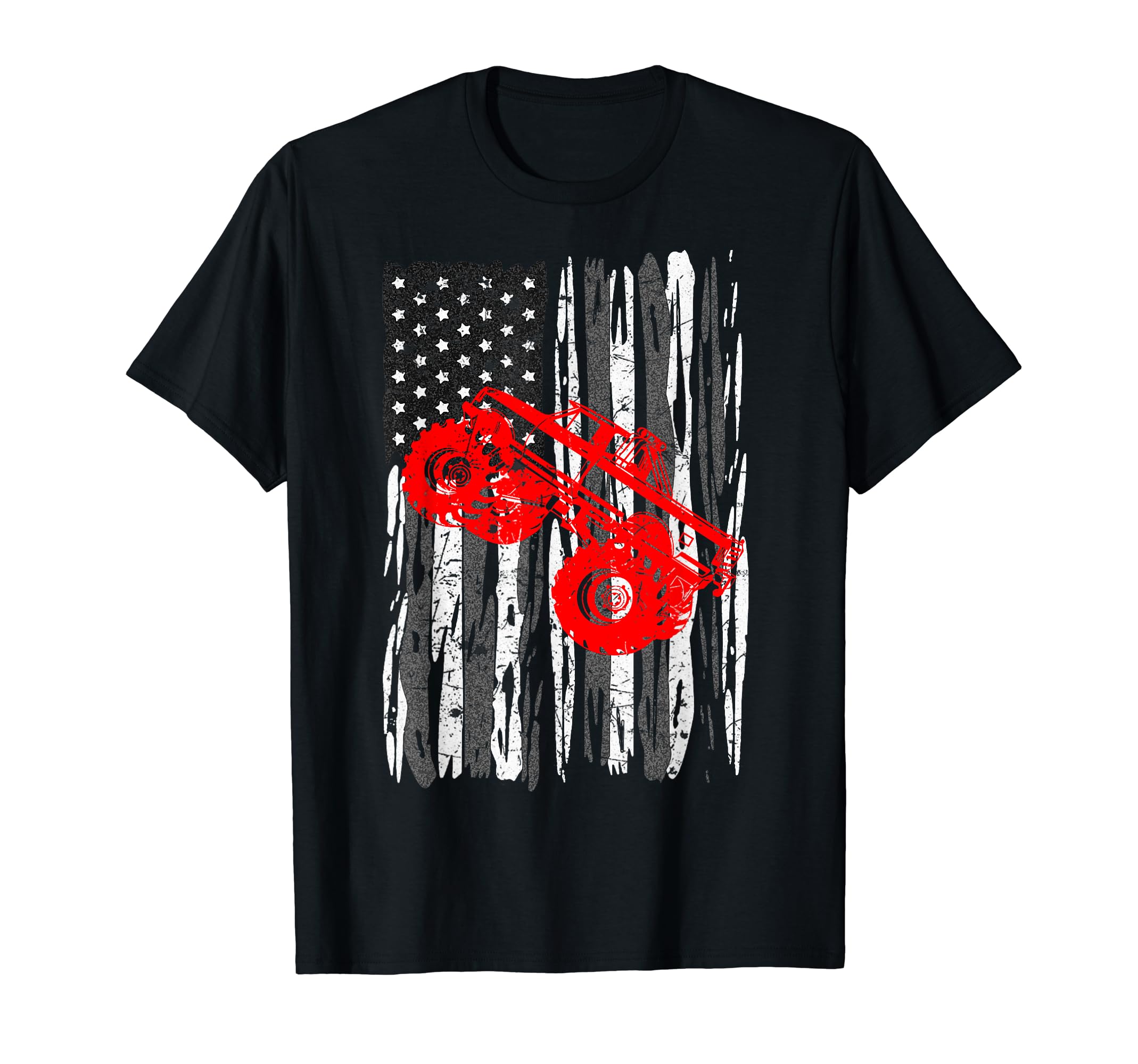 Us Flag Monster Truck American Trucks Cars T-Shirt - Trendy Graphic Unisex - T-Shirt, Sweatshirt, Hoodie