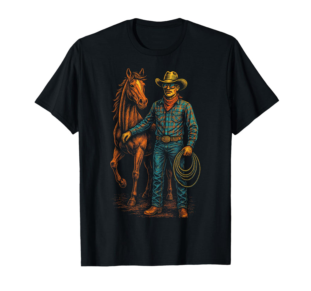 Cowboy Horse Wild West Art T-Shirt - Minimalist Print Unisex - T-Shirt, Sweatshirt, Hoodie