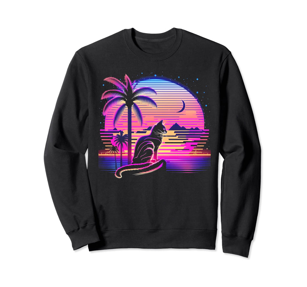 Cat Vaporwave Retrowave Aesthetic Sweatshirt - Unique Graphic for Adults - T-Shirt, Sweatshirt, Hoodie
