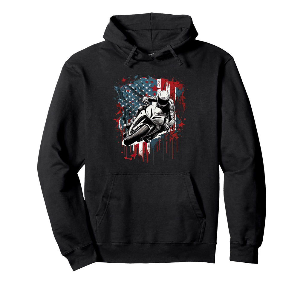 American Flag Motorcycle Patriotic Bike Hoodie - Novelty Apparel Men Women - T-Shirt, Sweatshirt, Hoodie