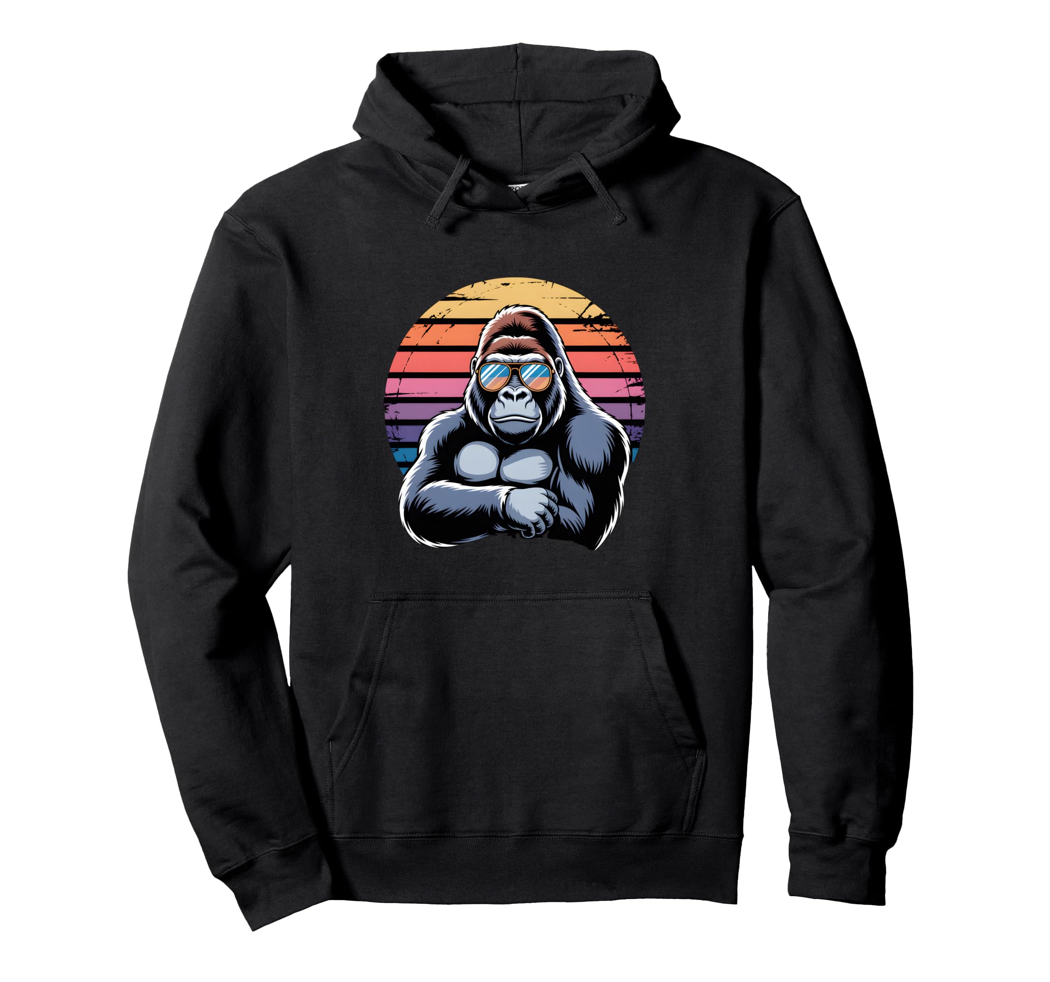Silverback Gorilla Sunset 80S Hoodie - Fun Novelty Design Men Women - T-Shirt, Sweatshirt, Hoodie
