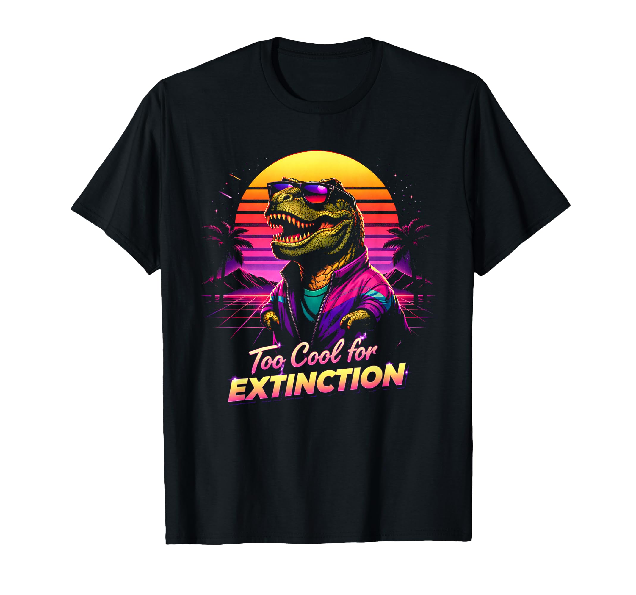80S Synthwave T Rex Funny Tyrannosaurus T-Shirt - Graphic Print Unisex - T-Shirt, Sweatshirt, Hoodie