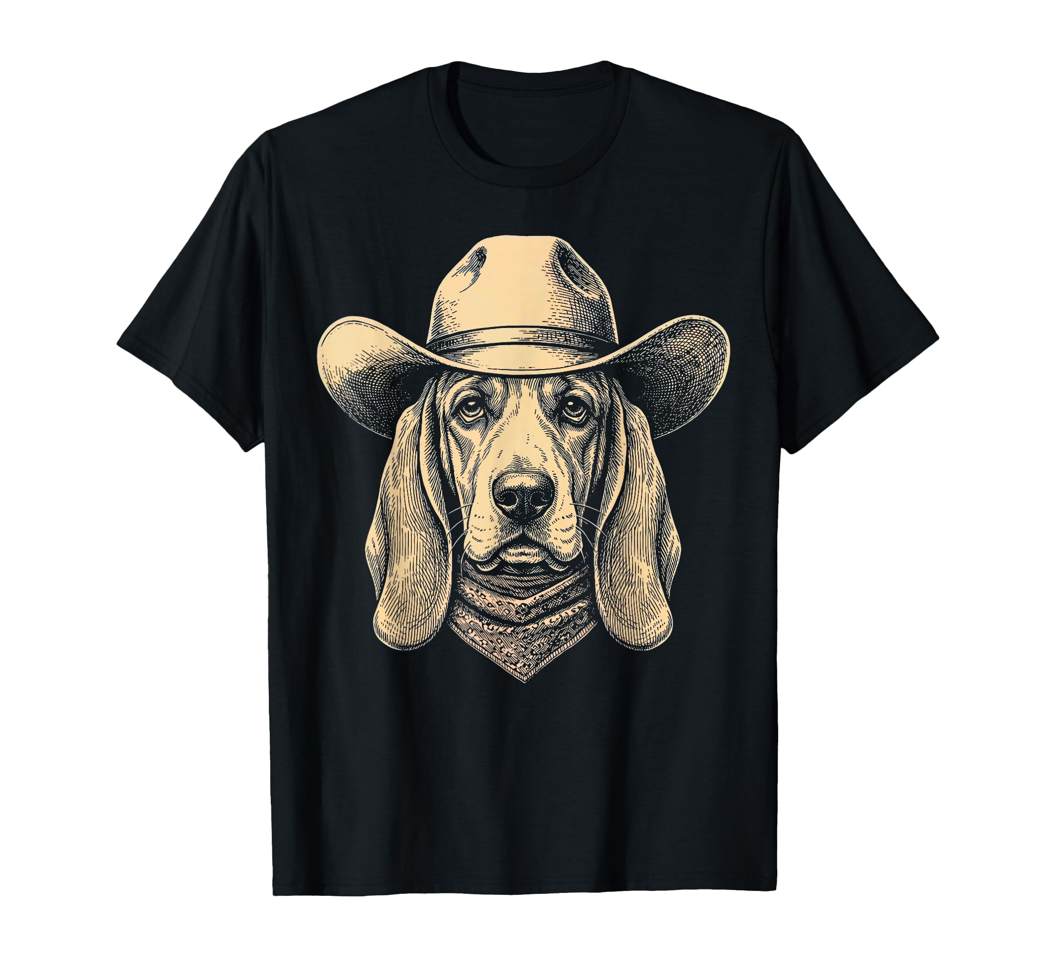 Basset Hound Dog Cowboy Hat Bandana T-Shirt - Aesthetic Graphic Unisex - T-Shirt, Sweatshirt, Hoodie