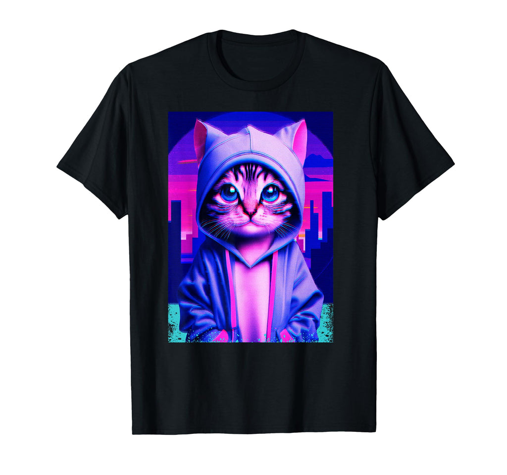 Vaporwave Aesthetic Funny Kitten 80S T-Shirt - Fun Novelty Design Unisex - T-Shirt, Sweatshirt, Hoodie