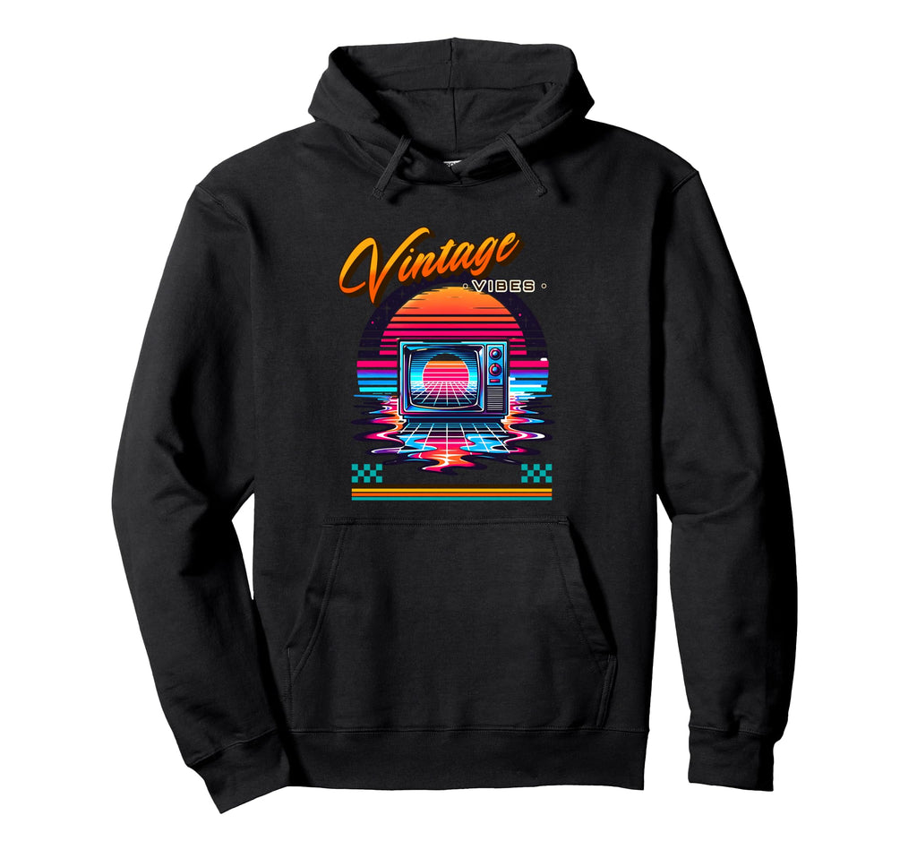 Vibes Crt Tv 80S Synthwave Hoodie - Minimalist Print for Adults - T-Shirt, Sweatshirt, Hoodie