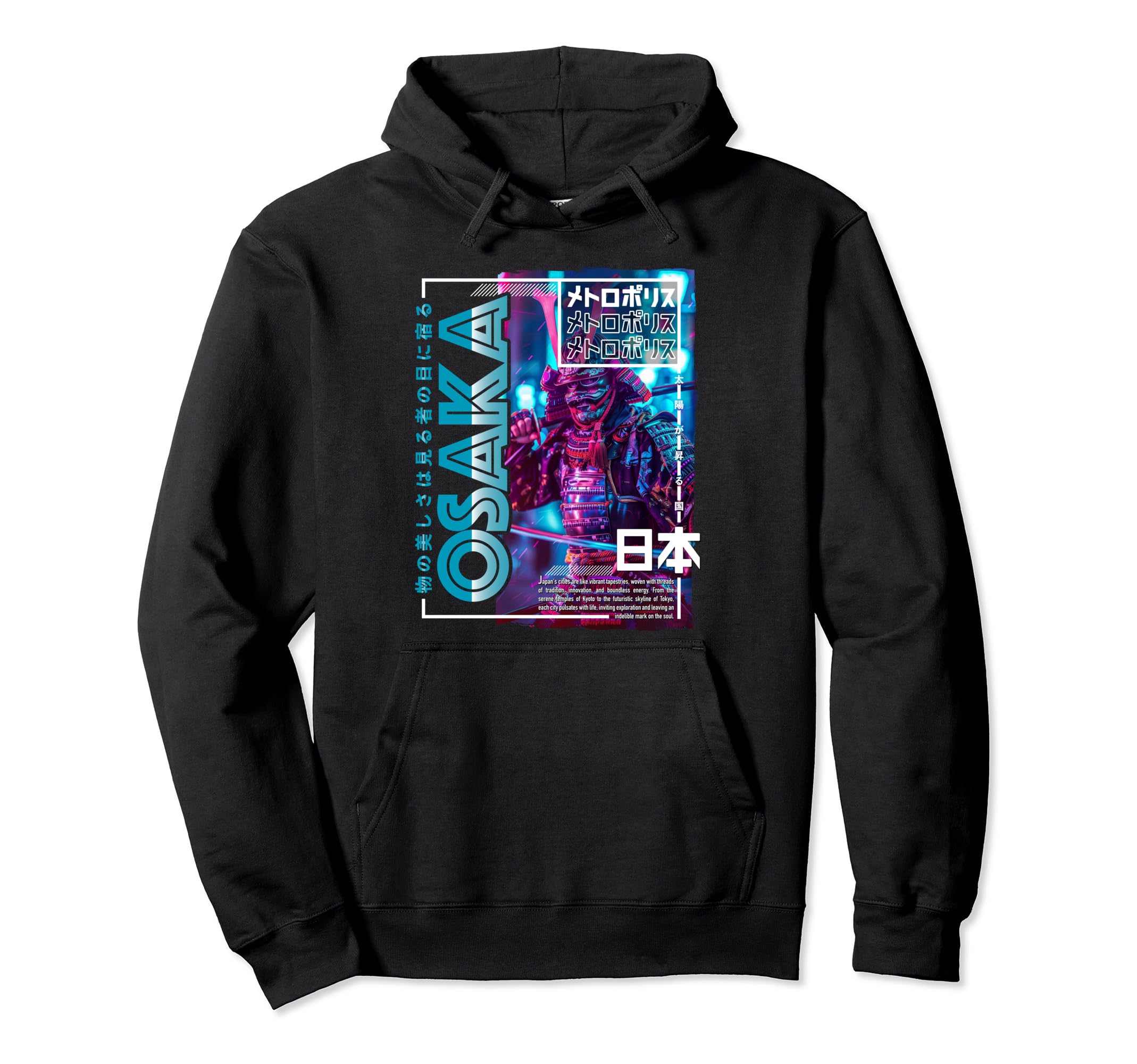 Osaka City 80S Synthwave Samurai Japan Osaka Hoodie - Graphic Print Unisex - T-Shirt, Sweatshirt, Hoodie