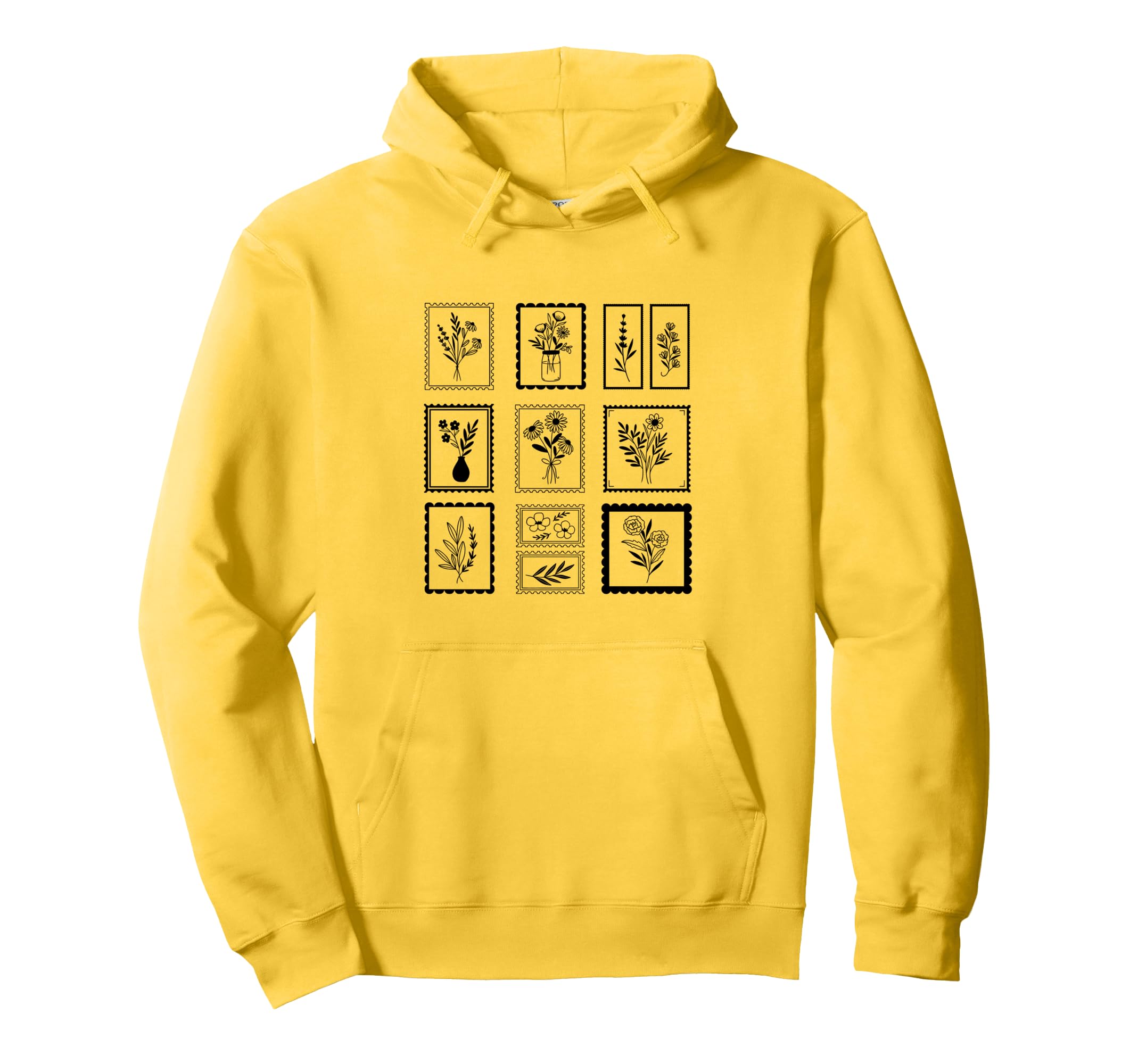 Whimsical Flower Postage Stamps Hoodie - Trendy Graphic for Adults - T-Shirt, Sweatshirt, Hoodie