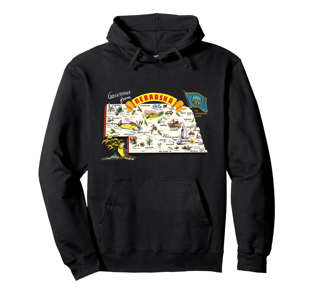 Greetings From Nebraska Map Hoodie - Graphic Print Unisex - T-Shirt, Sweatshirt, Hoodie