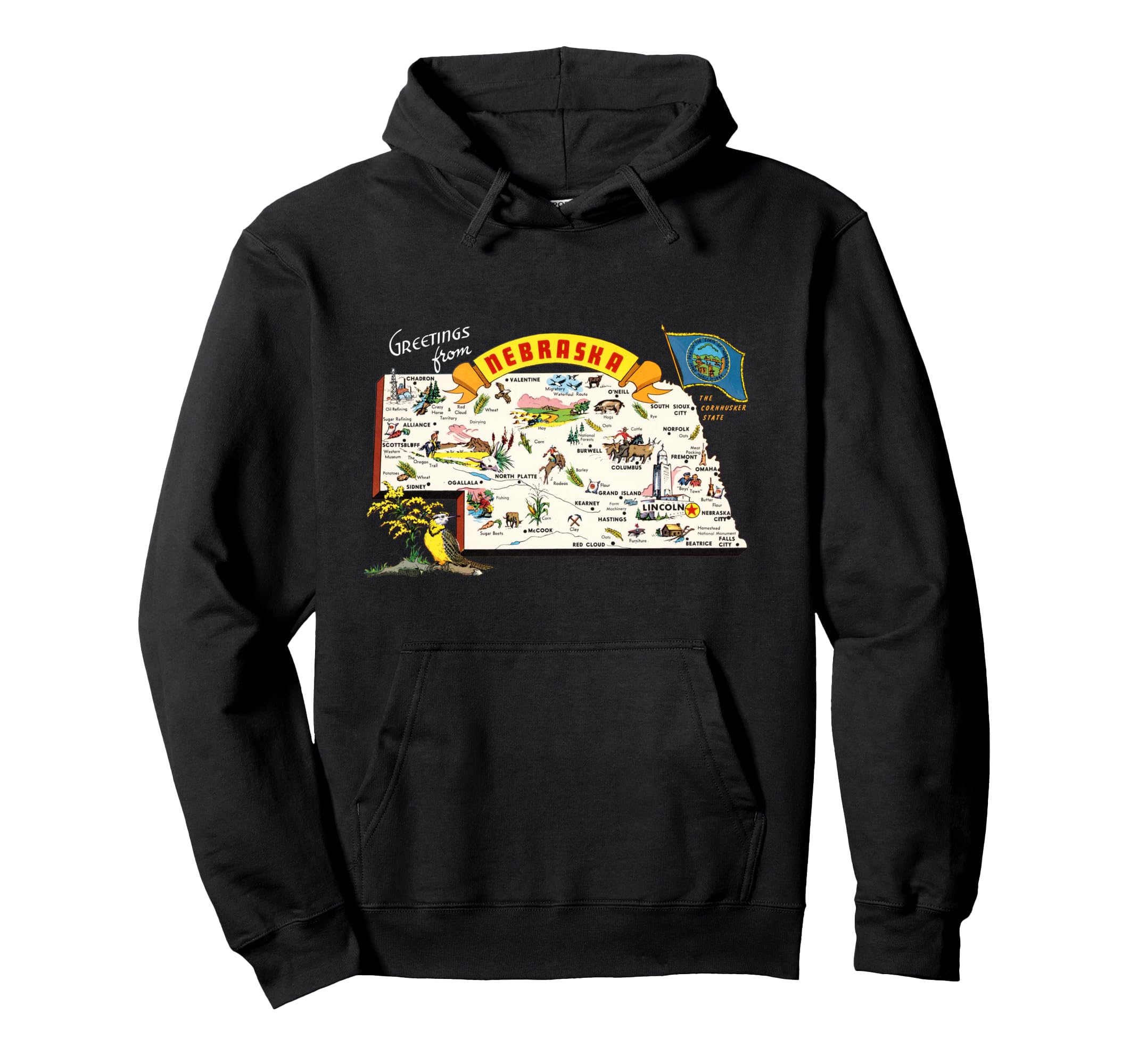 Greetings From Nebraska Map Hoodie - Graphic Print Unisex - T-Shirt, Sweatshirt, Hoodie
