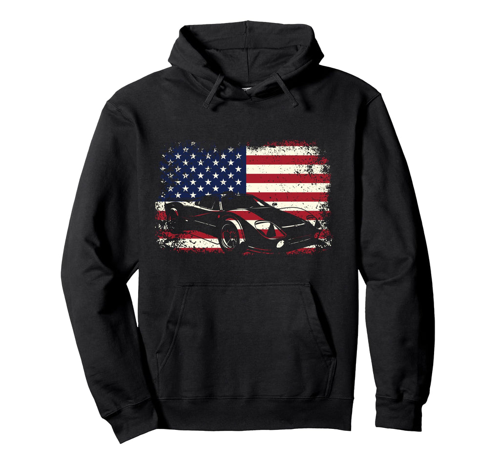 Drag Racing Race Car American Flag Hoodie - Trendy Graphic Men Women - T-Shirt, Sweatshirt, Hoodie