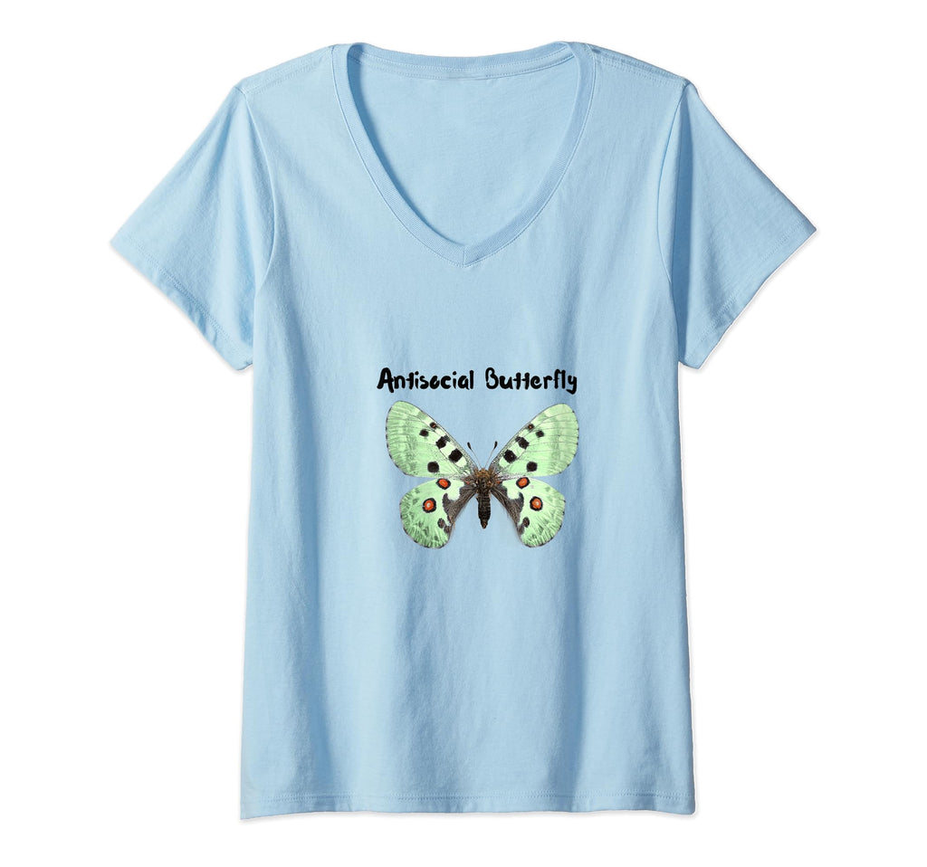 Womens Antisocial Butterfly V Neck T-Shirt - Aesthetic Graphic Men Women - T-Shirt, Sweatshirt, Hoodie
