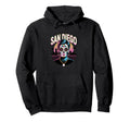 San Diego Sugar Skull Synthwave Baseball Hoodie - Novelty Apparel Unisex - T-Shirt, Sweatshirt, Hoodie