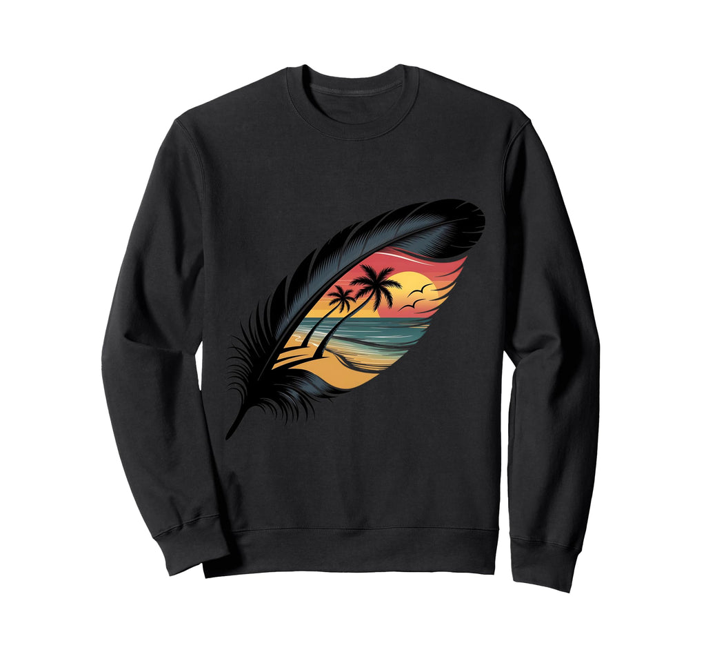Feather Sunset Palm Beach Aesthetic Sweatshirt - Minimalist Print Men Women - T-Shirt, Sweatshirt, Hoodie
