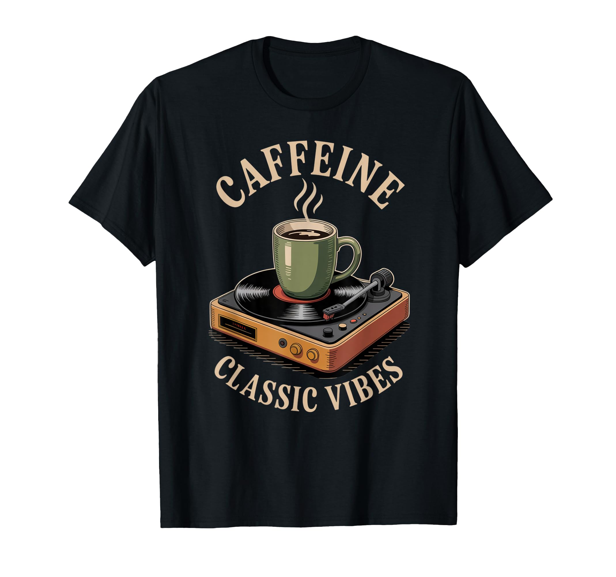 Caffeine Vibes Vinyl Coffee Mug Music T-Shirt - Novelty Apparel Men Women - T-Shirt, Sweatshirt, Hoodie