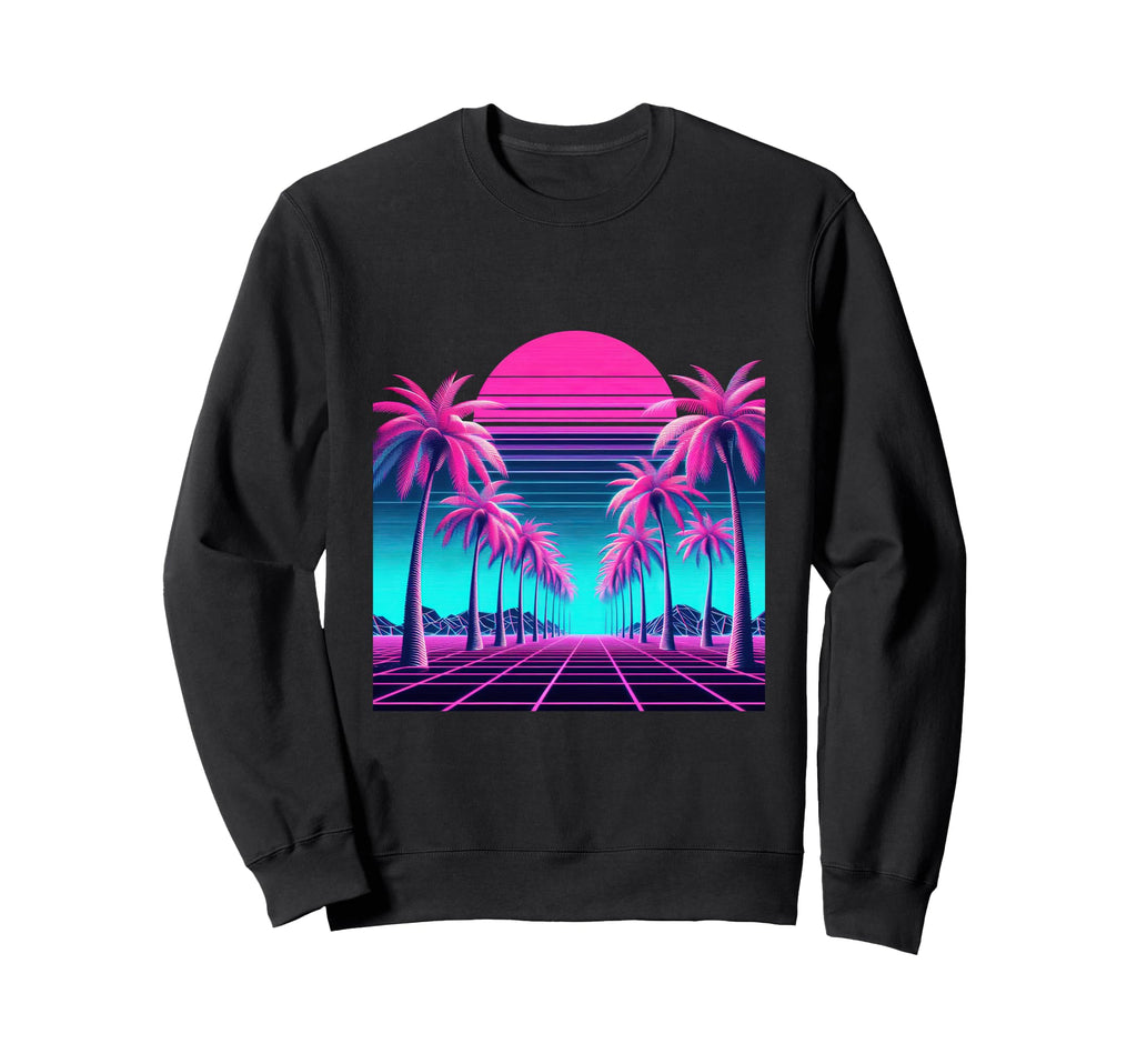 80S Vaporwave Synthwave Palm Tree Sweatshirt - Unique Graphic Unisex - T-Shirt, Sweatshirt, Hoodie