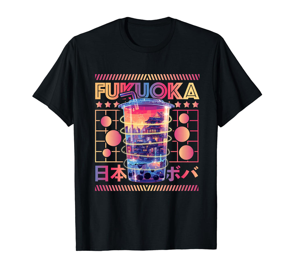 Fukuoka City 80S Synthwave Boba Tea T-Shirt - Streetwear Style for Adults - T-Shirt, Sweatshirt, Hoodie