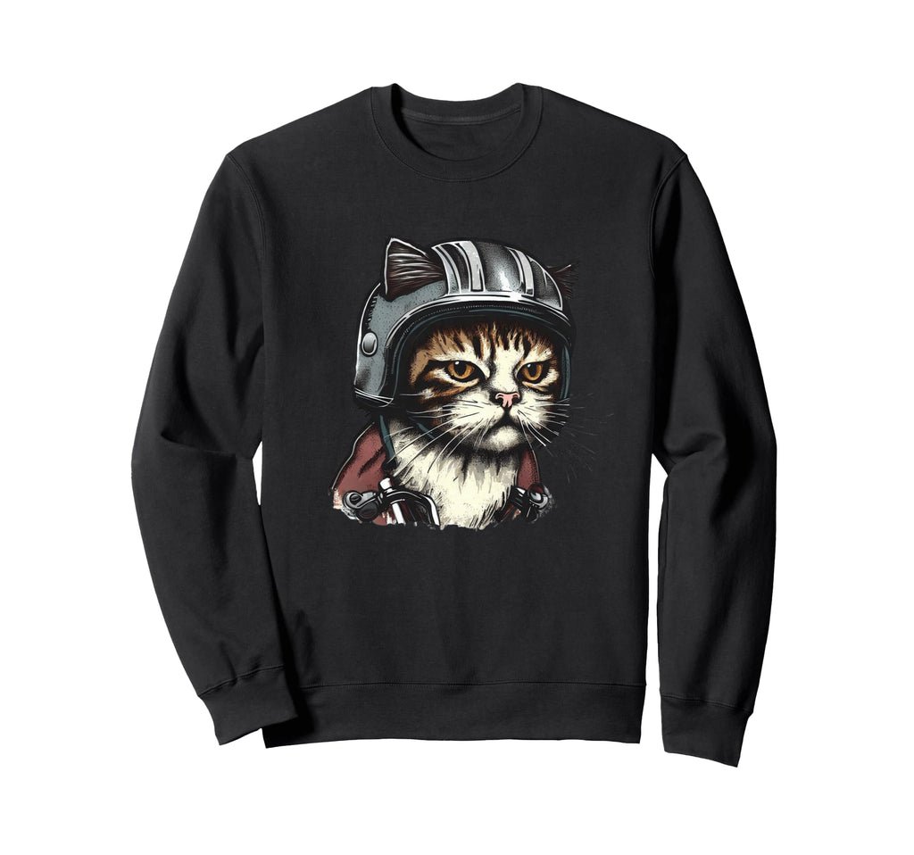 Old School Cat Wearing Motorcycle Sweatshirt - Trendy Graphic Men Women - T-Shirt, Sweatshirt, Hoodie