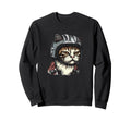 Old School Cat Wearing Motorcycle Sweatshirt - Trendy Graphic Men Women - T-Shirt, Sweatshirt, Hoodie