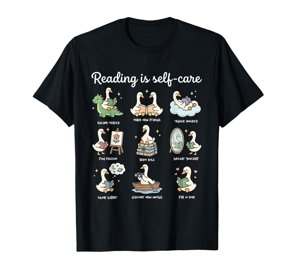 Book Lover Bookish Book Club Goose Reading T-Shirt - Graphic Print Unisex - T-Shirt, Sweatshirt, Hoodie