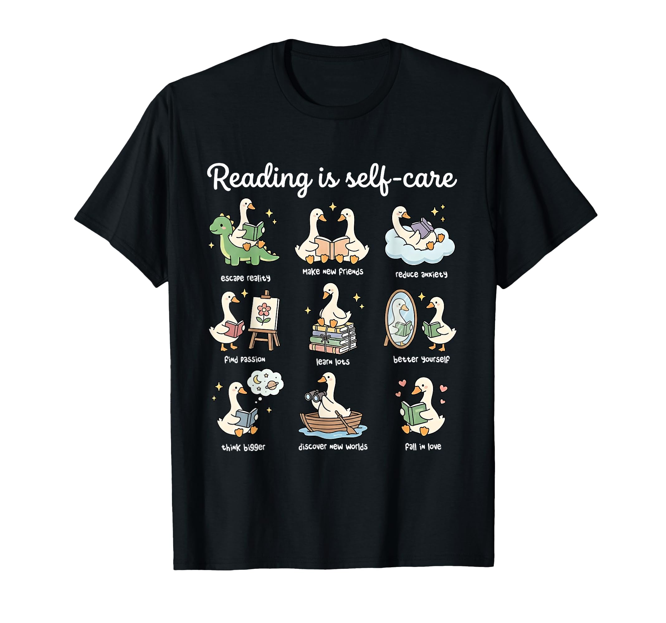 Book Lover Bookish Book Club Goose Reading T-Shirt - Graphic Print Unisex - T-Shirt, Sweatshirt, Hoodie